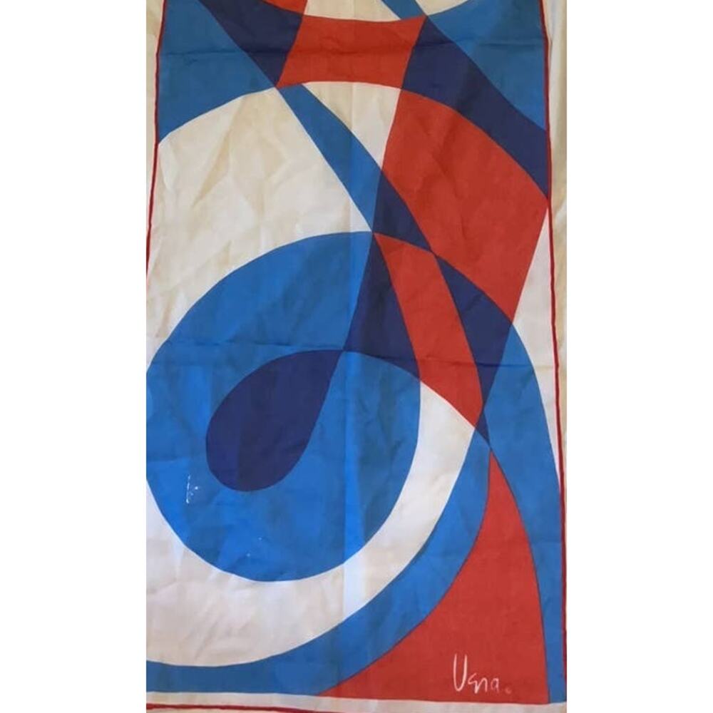 Vintage VERA Neumann Scarf ~ Signed ~ Semi Sheer ~ Made in Japan ~ Red & Blue